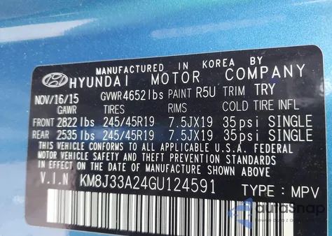 2016 Hyundai Tucson Limited из США, поврежденный, VIN KM8J33A24GU124591
